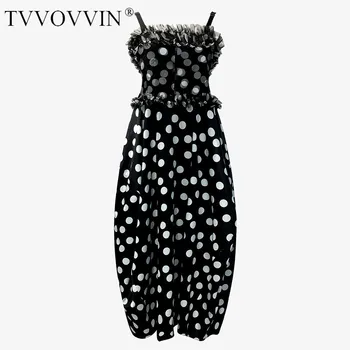 

loose Women Black Dot Mesh Split Joint Spaghetti Strap Dress Sleeveless Loose Fit Fashion Tide Spring Autumn 2020 6Q2H