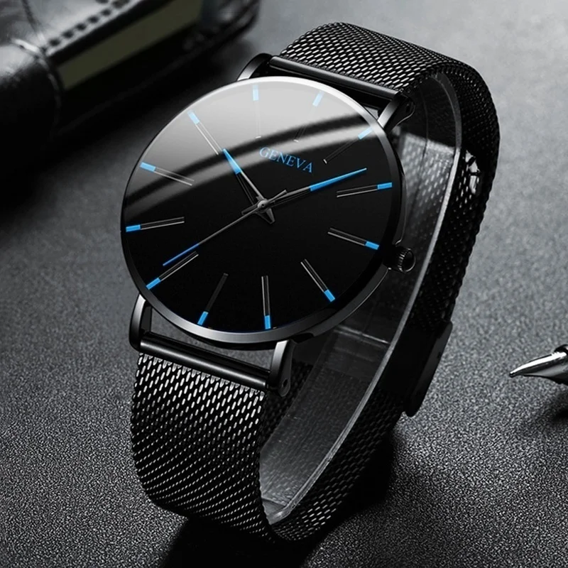 

Fashion Men's Watch Male Ultra Thin Watches Men Business Stainless Steel Mesh Belt Quartz Watch for Boyfriend Gifts