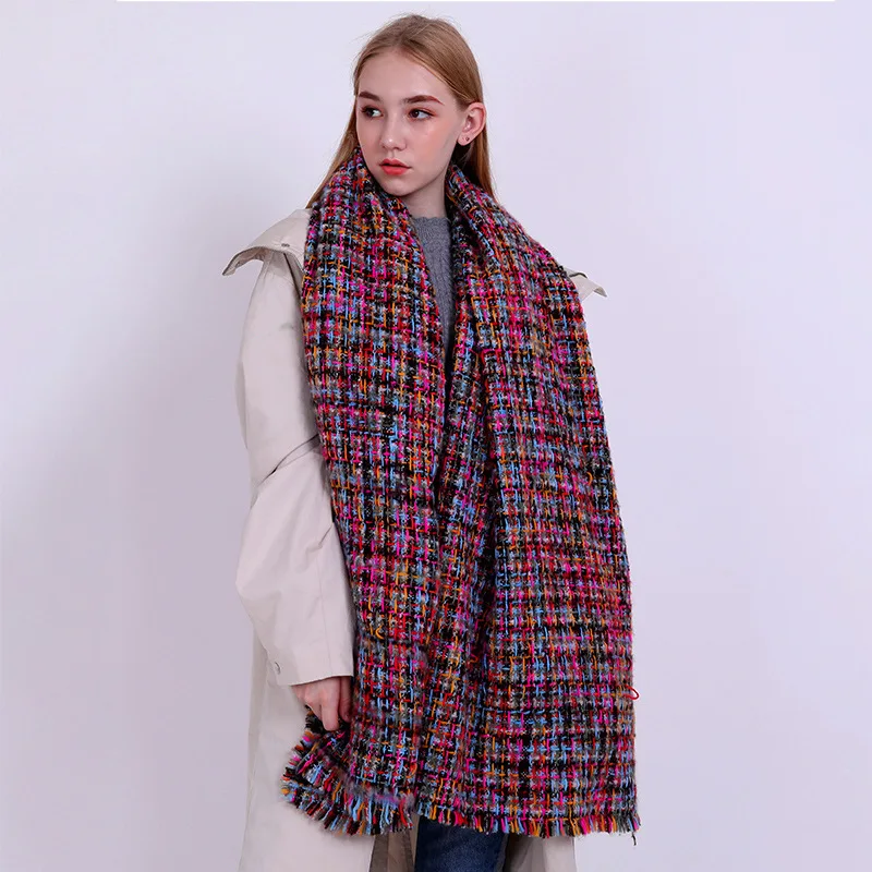 Разноцветный зимний женский кашемировый шарф chuncky check шаль одеяло оверсайз дизайнерские обертывания foulard femme 60 см* 180 см