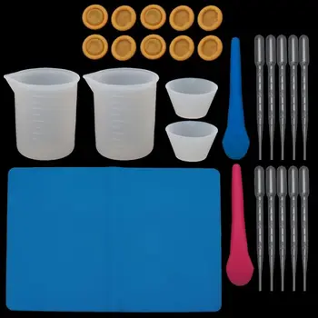 

27Pc Reusable Silicone Resin Kit Nonstick Silicone Mat 100ml Measuring Cups Finger Cots Resin Mix Cup Stir Stick Pipette