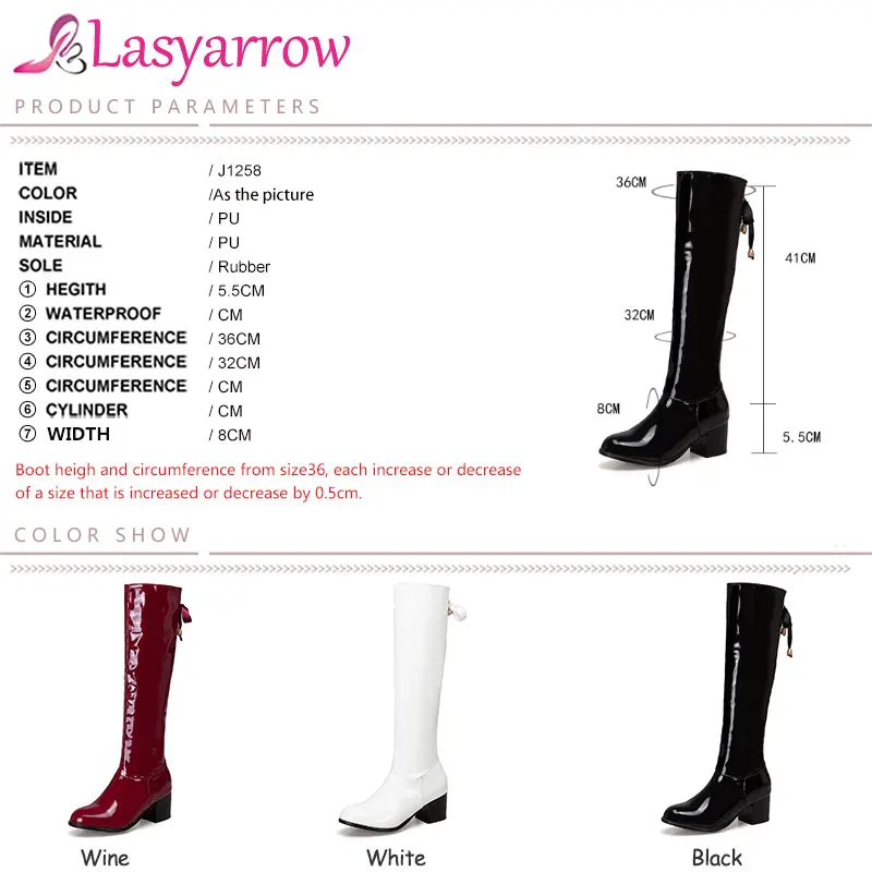 Lasyarrow black fashion autumn winter boots women round toe high heels knee high boots ladies prom shoes woman boots plus size