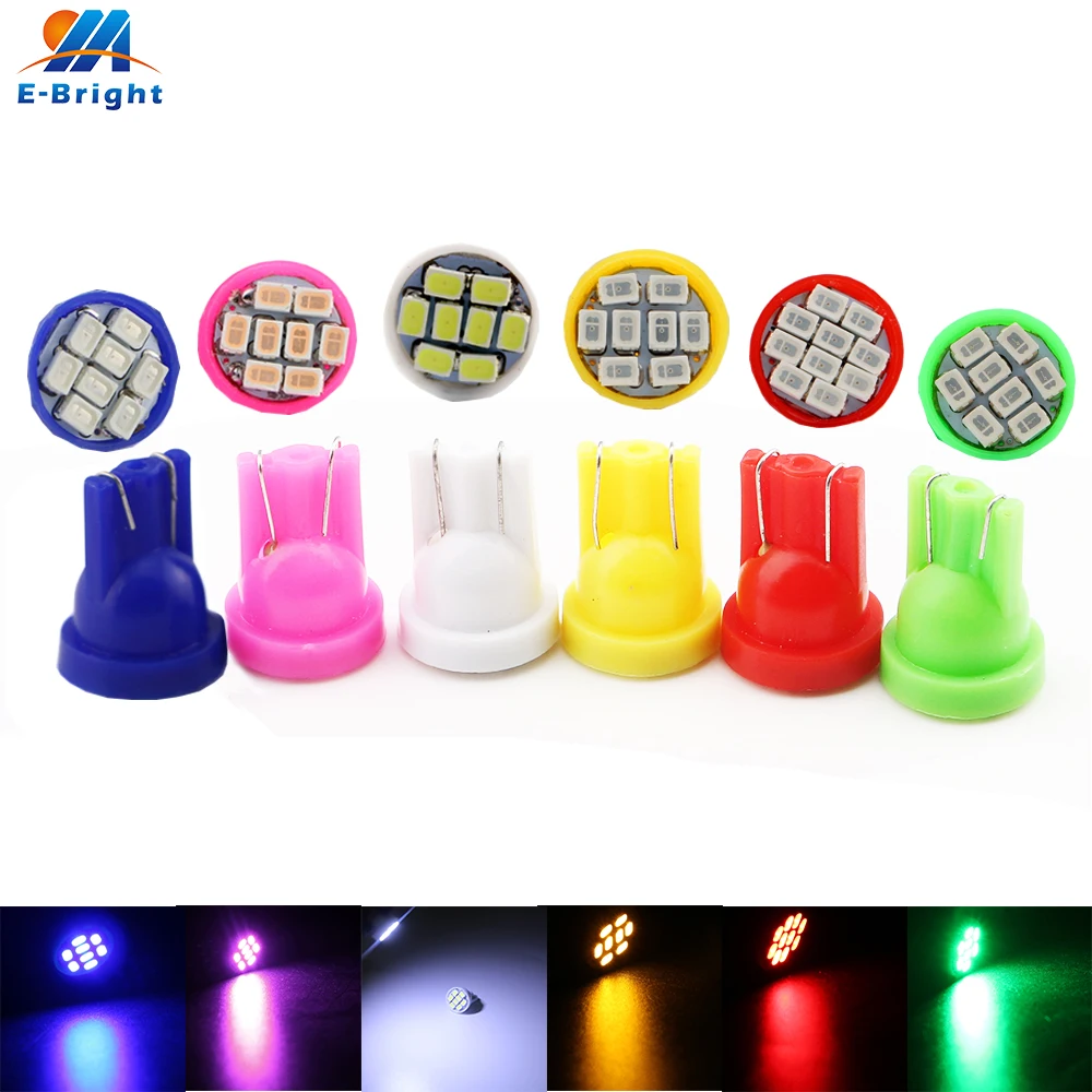 

20pcs AC/DC 6V-6.3V T10 1206 8 SMD LED Bulb Car Light Sourcing Reading Door Light 60Lm White Blue Red Green Amber Pink Mix Color