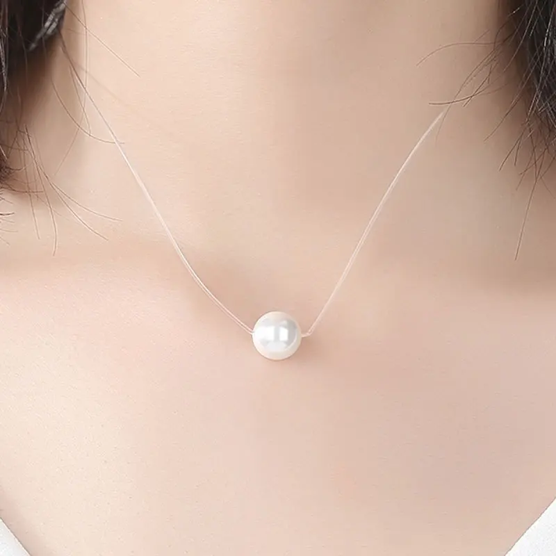 5pcs / Bag Artificial Pearl Fishing Line Necklace White 10mm Bead Pendant Invisible Clavicle