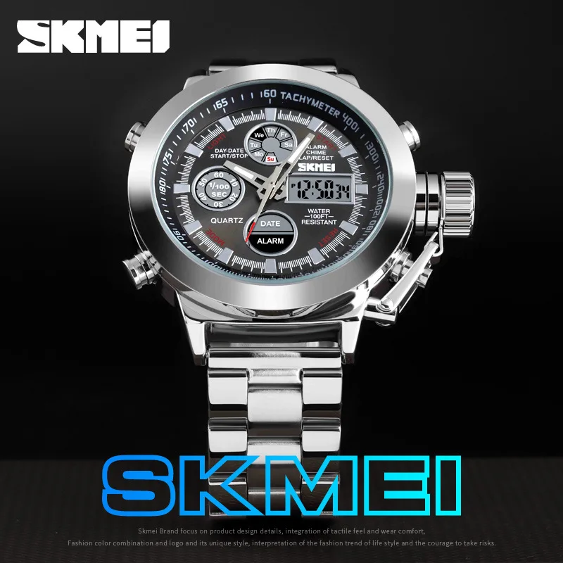 

Skmei New Style Southeast Asia Outdoor Waterproof Multi-functional Steel Watch Men Business Large Dial Quartz Watch