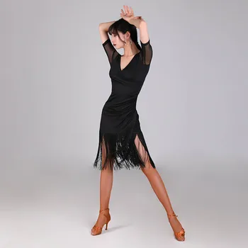 

Latin Dance Dress Women Ballroom Practice Dancing Wear Sexy Tango Salsa Cha Cha Samba Rumba Fringe Performance Dresses DF1704