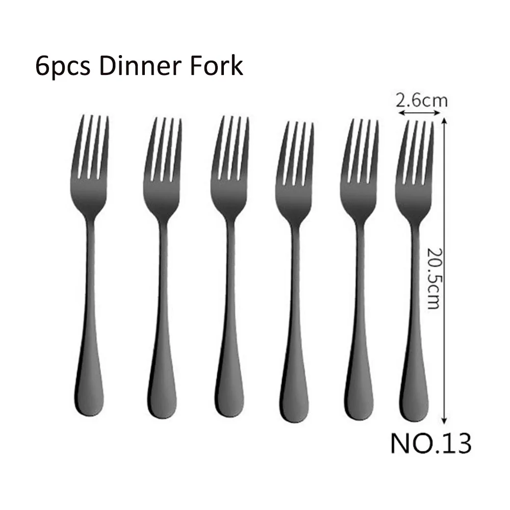 NO13 Dinner Fork 6 шт./компл. черная столовая посуда, нержавеющая сталь набор столовых приборов нож для раздачи вилка совки набор столовых приборов набор кухонных принадлежностей - Цвет: NO13 Dinner Fork