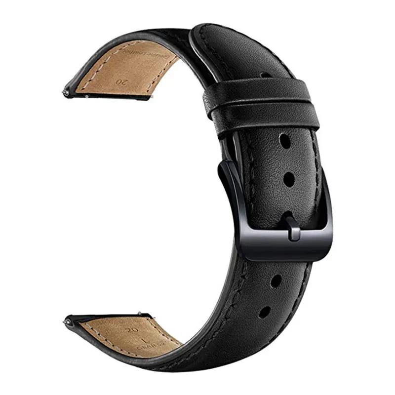 

20mm Leather Watch Band For Samsung Gear S2 Classic Galaxy Watch Active 2 42mm Strap For Huami Amazfit Bip Band Black Buckle