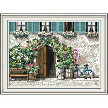 

Joy Sunday Gate courtyard Chinese cross stitch kits Ecological cotton clear stamped printed 11CT DIY wedding decoration for home