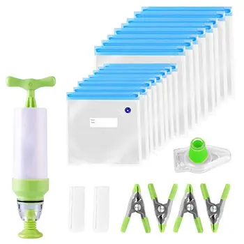

20Pcs/set Bag Kits Reusable Food Storage Vacuum Seal Bags With Hand Pump Bag Sealing Clips Food Wrap For Food Storage Freezing