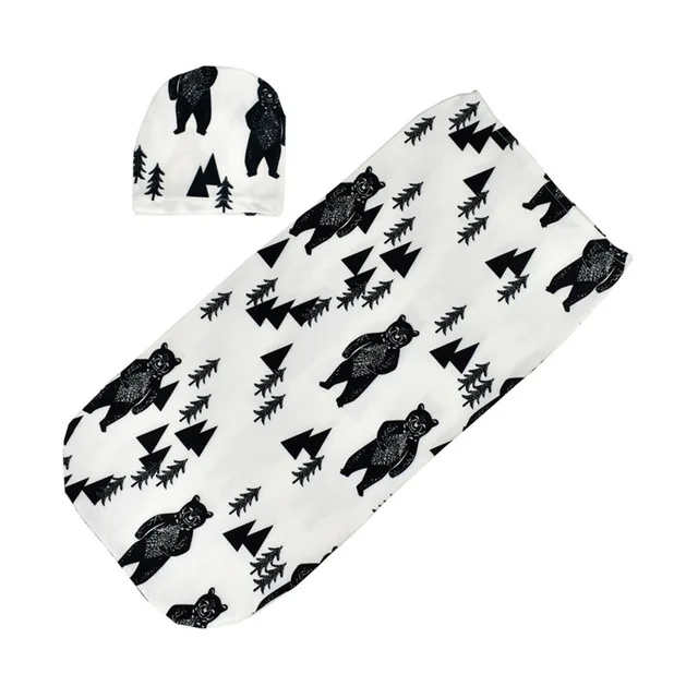 black bear 2 шт./компл. детское Пеленальное Одеяло+ шапка конверт для Новорожденных Обертывание хлопковые пеленки мешок постельные принадлежности - Цвет: black bear