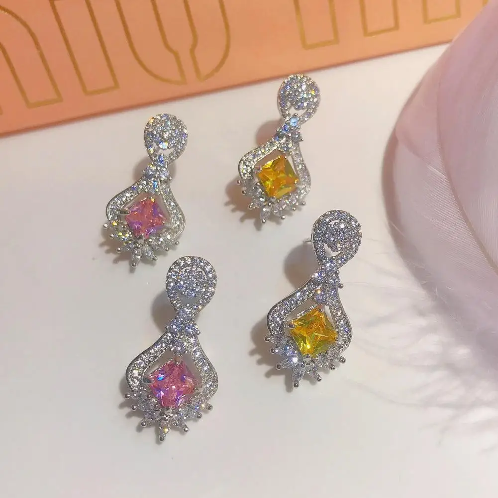 1 Pair Lady Earrings Rhinestone Inlaid Shiny Geometric Shape Symmetrical Drop for Gift | Украшения и аксессуары