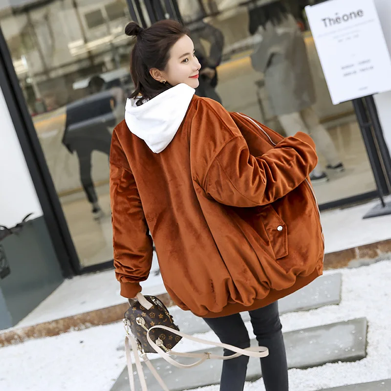 

2018 Spring New Style Korean-style Short Gold Velvet Baseball Uniform Students Loose-Fit BF Pilots Jacket Women's Fashion