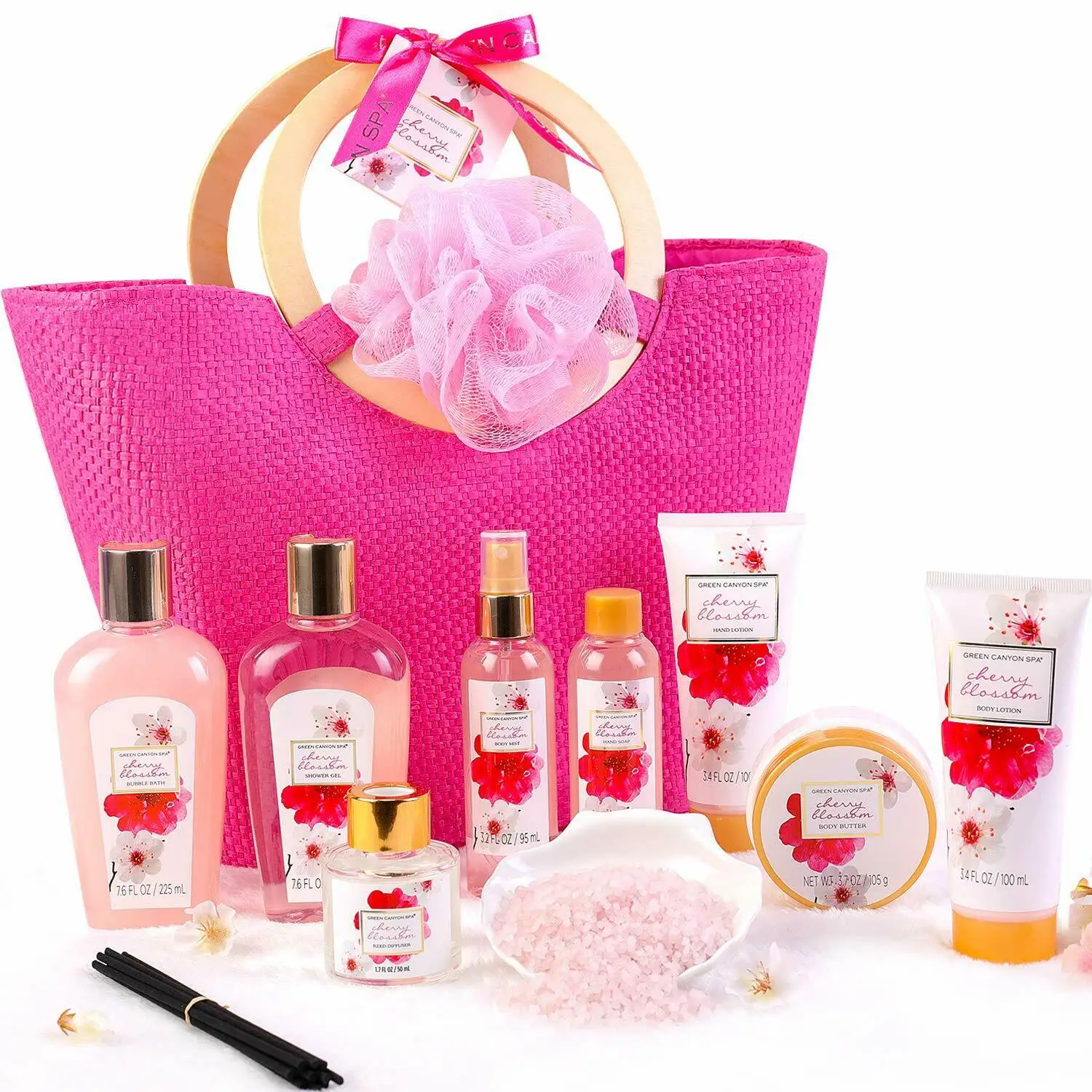 11pcs-spa-gift-basket-for-women-green-canyon-spa's-cherry-blossom-scent-bath-body-set-for-her