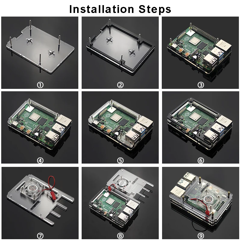 6 слоев Raspberry Pi 4 акриловый чехол прозрачный корпус с светодиодный вентилятор охлаждения подходит для Raspberry Pi 4 Модель B корпус