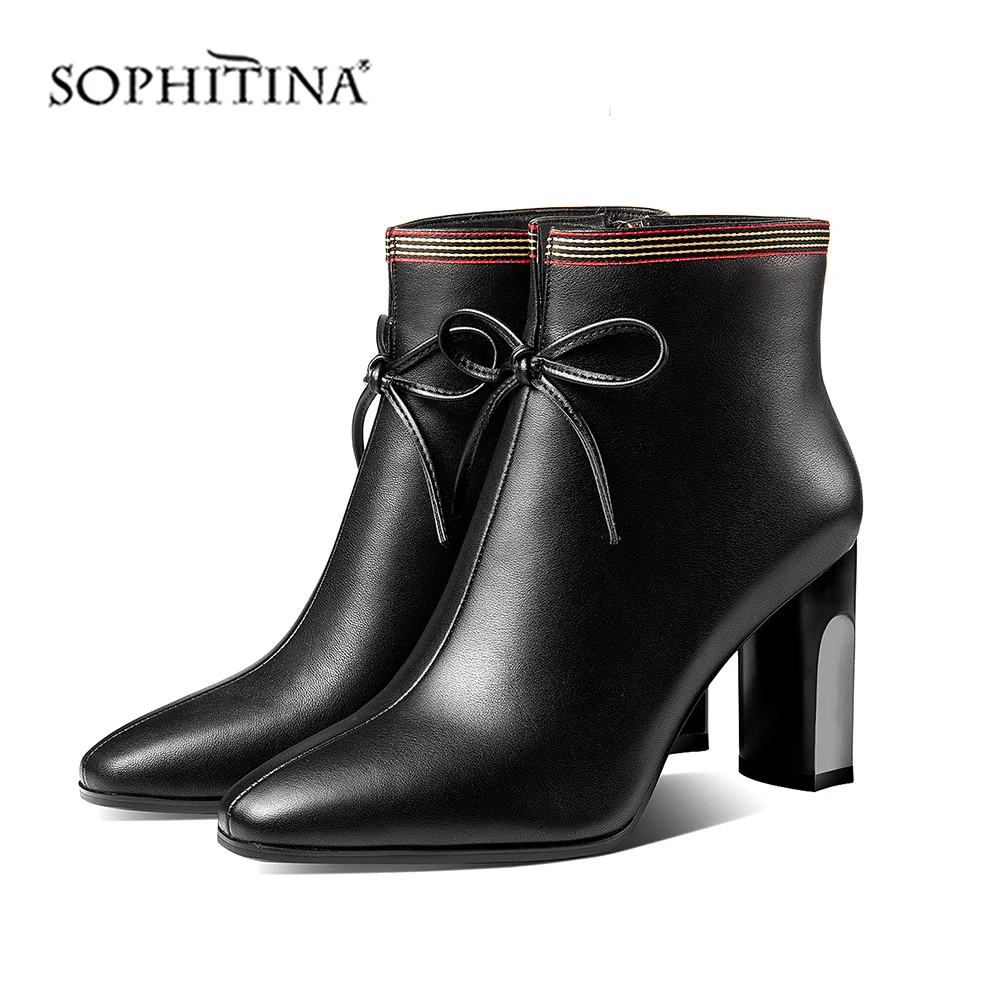 SOPHITINA/стильные женские ботинки; Повседневная обувь без шнуровки из натуральной кожи на квадратном каблуке; зимние женские ботинки на очень высоком каблуке; MO350