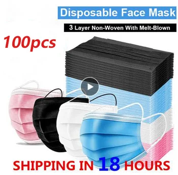 

100pcs Fast Shipping Adjustable Straps Facemask Mascarillas Desechable Fast Shipping One time Masker 3Ply Facial Maski Na Twarzz