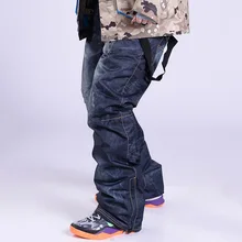 Зимние джинсовые лыжные брюки, мужские лыжные брюки из шпона, ветрозащитные водонепроницаемые теплые плотные джинсовые штаны для мужчин и женщин, SEC88