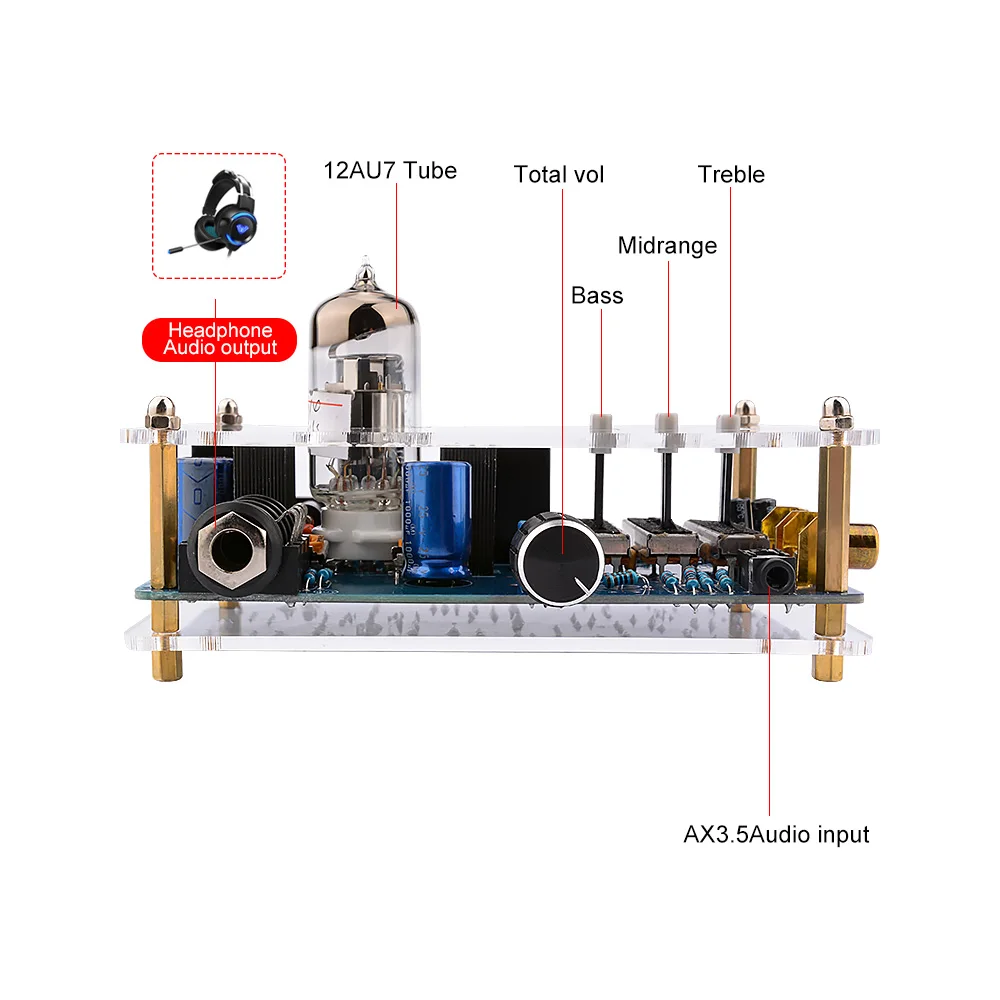 AIYIMA 3,5 мм 12AU7 ламповый усилитель для наушников аудио стерео класса A Мини Предварительный усилитель наушники-преамп с панелью управления тонами