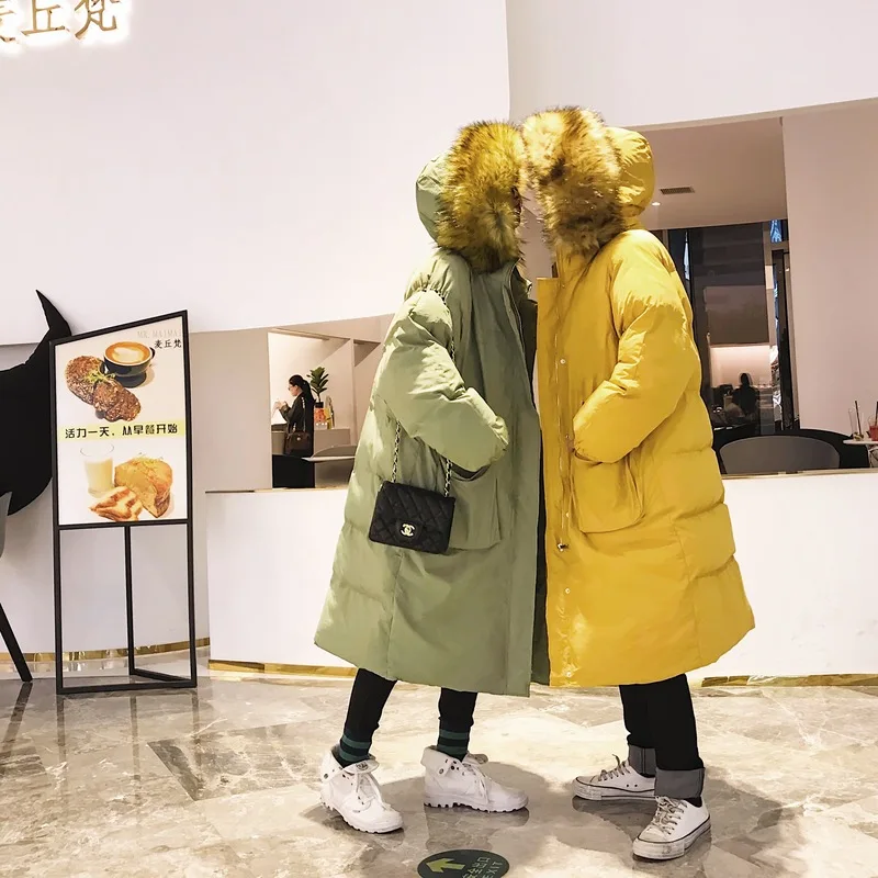 Liketkit, зимние куртки для мужчин,, одноцветные, большой меховой воротник, толстые, Длинные парки, мужская мода, уличная одежда, корейские пары, пальто-пузырь