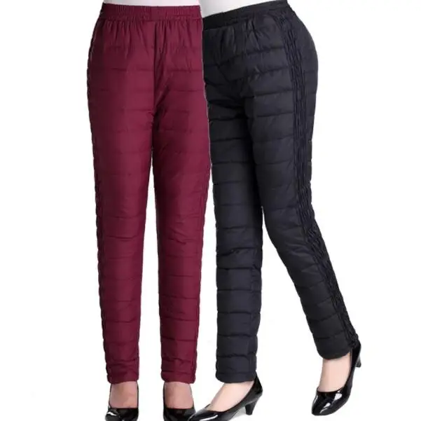 

Woman Plus Size Solid Elastic Waist High Full Length Straight Thick 95% Down Pants Female Winter Thick Warm Down Trousers DV495