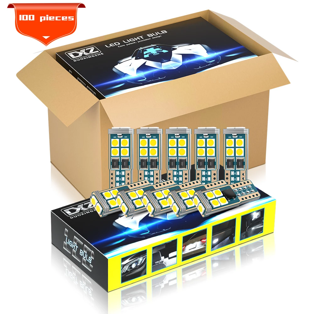 

DXZ 100PCS T10 LED Car W5W LED Bulbs 10-SMD Canbus 168 194 6000K 12V White Car Interior Dome Light Clearance Light Error Free