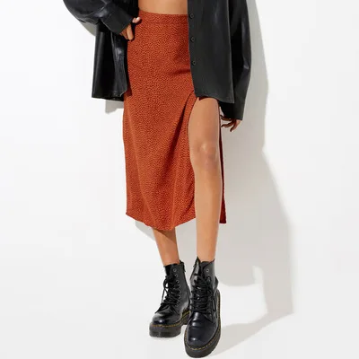 Women Skirt Wraps Fashion Casual Split Beach Long Ladies Leopard Flower Skirts Printed  High Waist Female Side Open Summer Skirt Check Red
