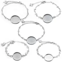 5 шт. браслет из нержавеющей стали, круглый кабошон, 20 мм, камея для браслетов, заготовки лотков, ободок, настройки, сделай сам, изготовление ювелирных изделий