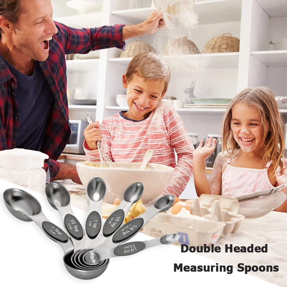6pcs Magnetic Sucker Double Headed Measuring Spoon Stainless Steel Measuring Spoon Multicolor Measuring Cup Set for Bakery