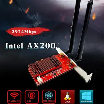 

Dual Band 2974Mbps Wifi 6 Intel AX200 PCIe Wireless Wifi Desktop AX200NGW 5.0 Adapter PC 2.4G/5Ghz Card 802.11ac/ax Bluetoo C1G1