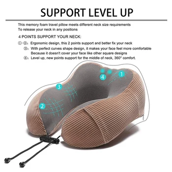 

New Brown Travel Pillow Memory Foam with 360-Degree Head Support Comfortable Neck Pillow with Storage Bag Lightweight Traveling