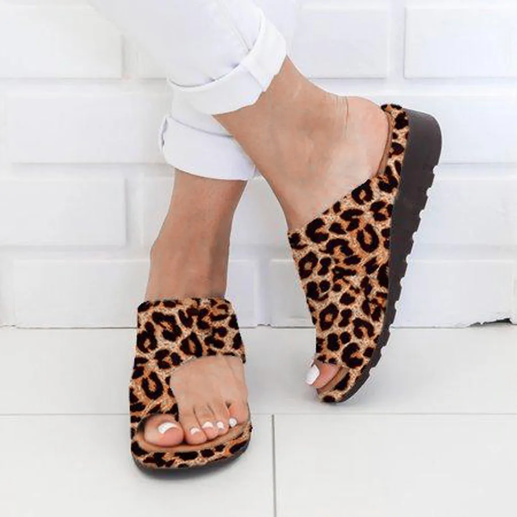 

Women's Slipper Fashion Flats Leopard Wedges Open Toe Beach Shoes Roman Slippers Sandals Yellow Outside Summer Shoes Women 2020