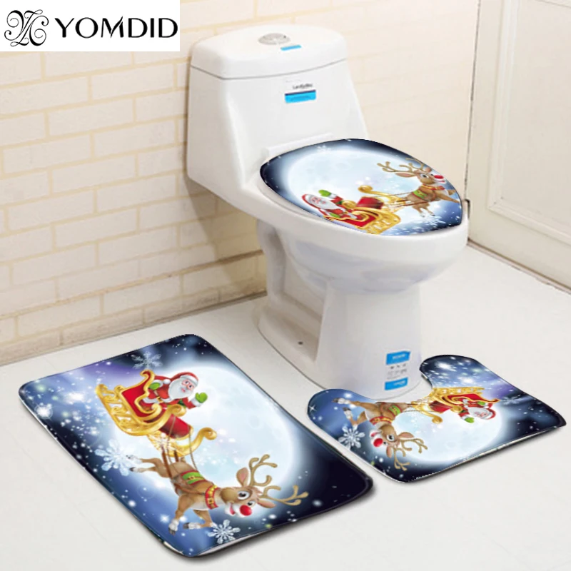 YOMDID 3PCS Christmas Toilet Mat Set Santa Claus Bathroom Mats Anti-Slip Xmas Decor Seat Cover Rug Home Decoration 2019 | Дом и сад