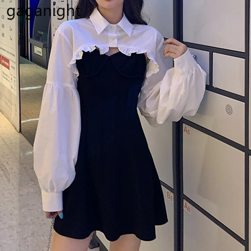 Gaganight Harajuku Женский комплект из двух предметов с длинными рукавами укороченная