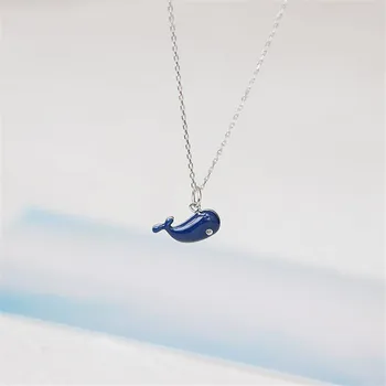 

New Fashion Blue Epoxy Cute Little Whale 925 Sterling Silver Jewelry Beautiful Animal Exquisite Clavicle Chain Necklaces H445