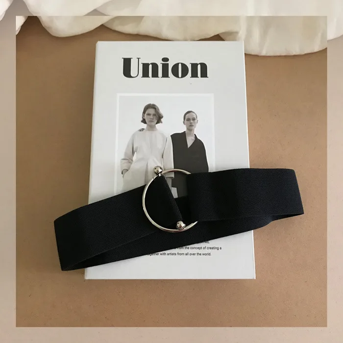 

Simple Versatile WOMEN'S Waistband Fashion INS-Style Decoration Leather Belt with Skirt Black and White with Pattern Elastic Wai