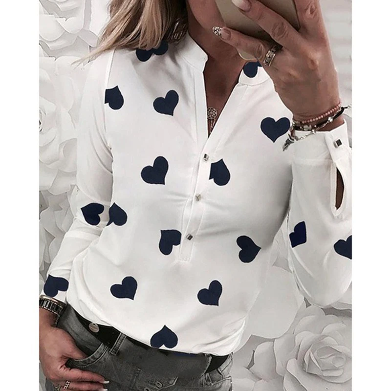 Женская летняя сексуальная деловая рубашка на пуговицах с v-образным вырезом и длинным рукавом, Офисная женская блуза, Повседневная тонкая элегантная блузка SJ4359M