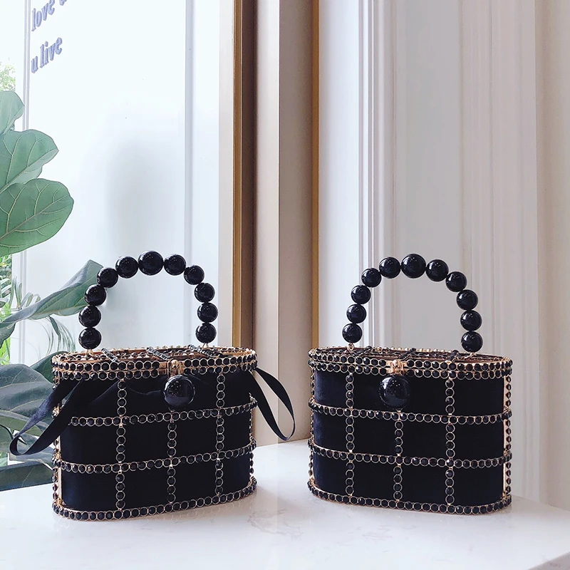 Diamonds Basket Evening Clutch Bags Women Hollow Out Beaded Alloy Metallic Cage Handbags And Purses Ladies Dinner Fashion