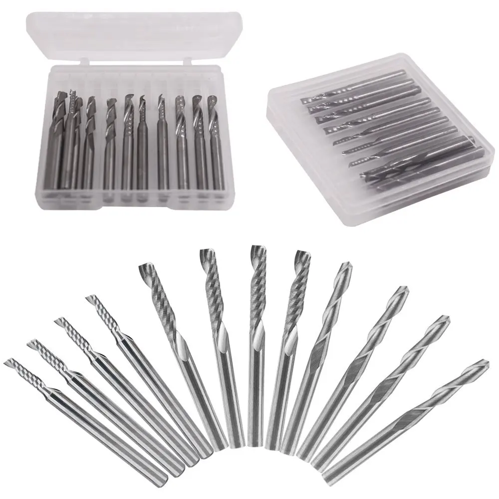 

12pc Cutter Combination 3.175 X 17mm Single-Edge + 3.175 * 8mm Single-Edge + 3.175 X 17mm Ball Double-edged