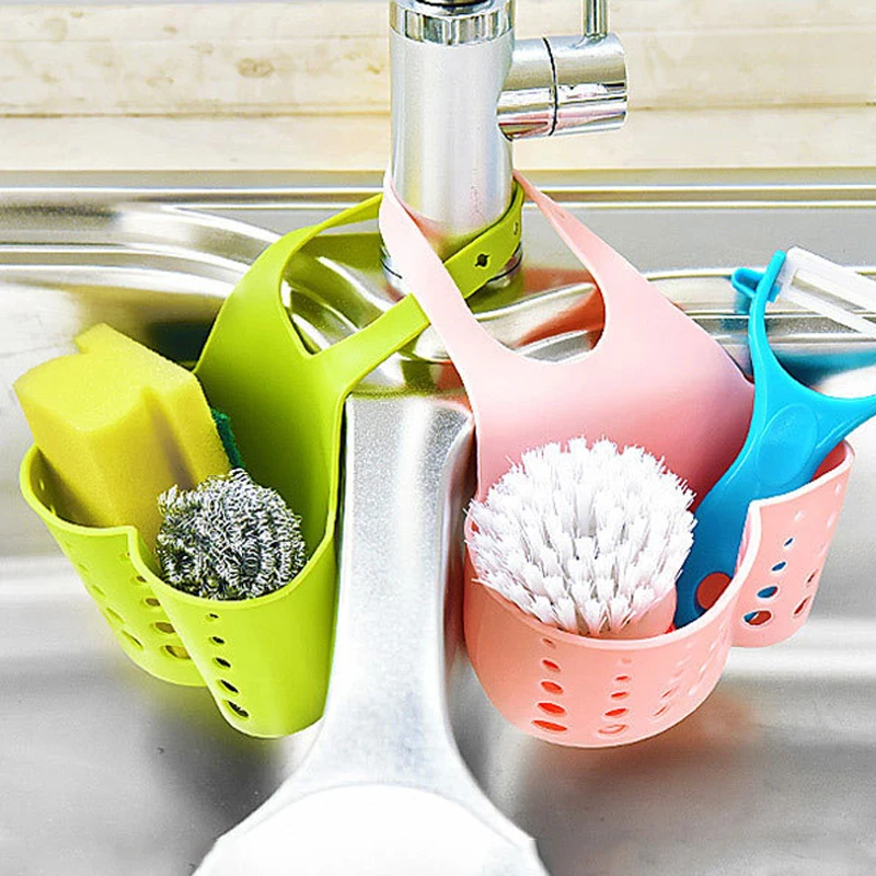 8Kitchen Plastic Sink Sponge Holder Hang Basket With Hanging Snap Strap For Scrubber Dish Brush Kitchen Accessories OrganizerCM