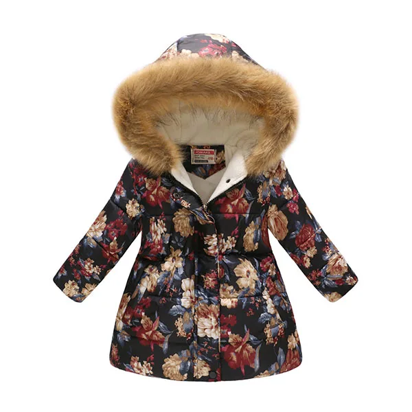 Зимняя куртка для девочек; Новинка г.; теплый хлопковый пуховик для маленьких девочек; Верхняя одежда; пальто с бабочками и цветами; Верхняя одежда с капюшоном для детей - Цвет: Лаванда