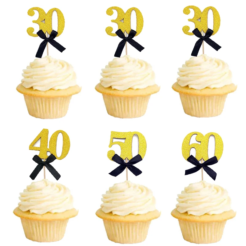 

30th 40th 50th 60th Gold Birthday Party Centerpiece Sticks Glitter Table Toppers Cupcake Toppers Anniversary Adult Party Decor