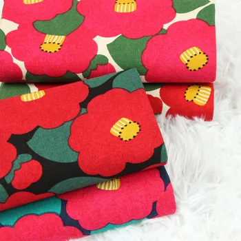 

half yard thicken 100% cotton fabric with red flower print handmade DIY bag garment dress cloth T1107