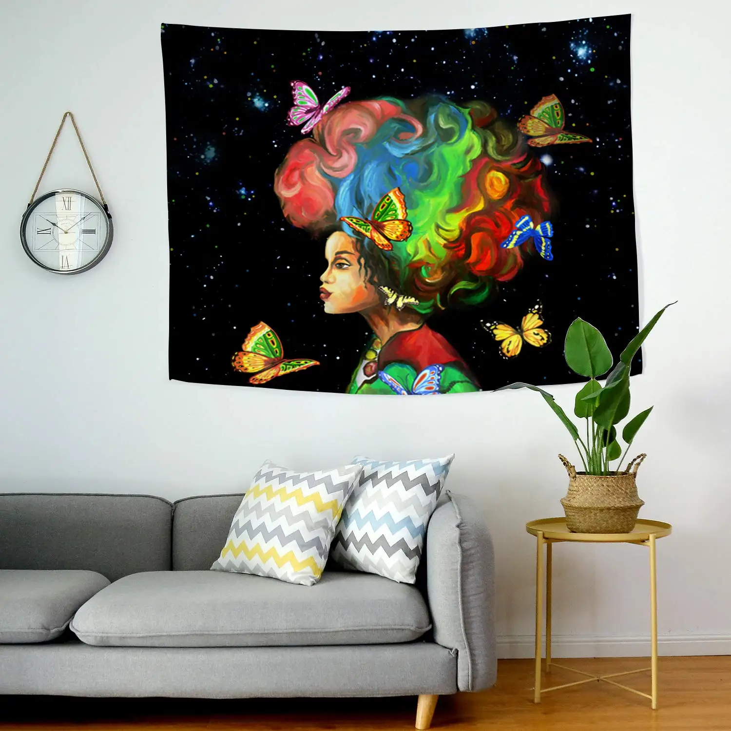Starry Girl Black Tapestry African Women Wall Art Hanging