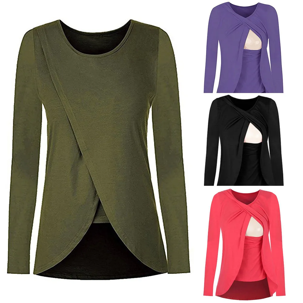 

2019 New Women Mom Pregnant clothes blouse ropa de mujer shirt maternity Nursing Maternity Long Sleeved Layer Top Clothe Aug2
