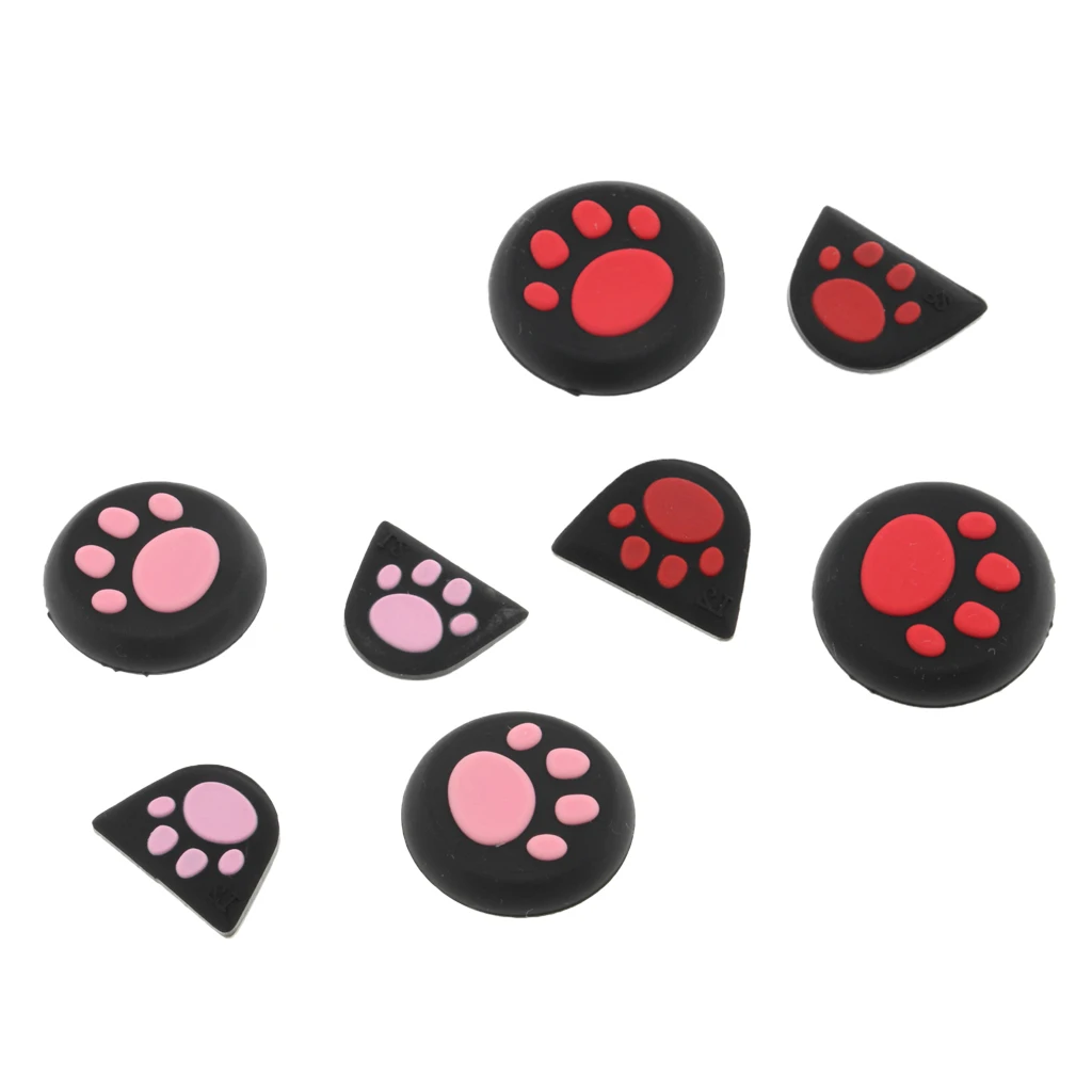 2 Set Thumb Grips Joystick Thumbsticks Analog Sticks Cap Cover Cat Paw Style for PS4 XBOX ONE XBOX 360 PS3 Controller Pink+Red