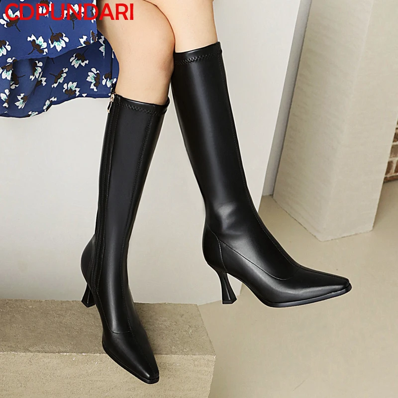 Botas altas de punta estrecha para Mujer, zapatos de tacón alto sexys, de  caña larga, para fiesta, otoño e invierno, color negro, 2022 - AliExpress  Calzado