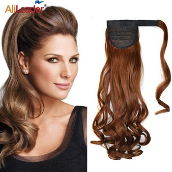 

Alileader Curly Hair Extension Clip Velcro Ponytail Hair Natural Silky Hairpieces For Women High Temperature Synthetic Hair