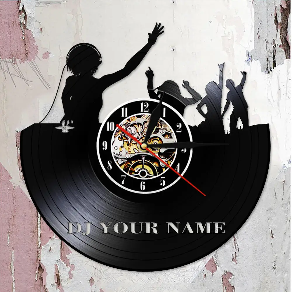 Пользовательские DJ имя Виниловые пластинки настенные часы диско-паб клубной музыки вечерние танцевальные Декор зала настенный светильник персонализированный подарок для DJ для девочек