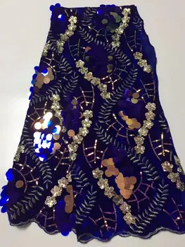 

2019 Latest Velvet Sequined Lace Fabric French Nigerian Lace Fabrics High Quality 3d Big Sequin African Lace Fabric For Wedding