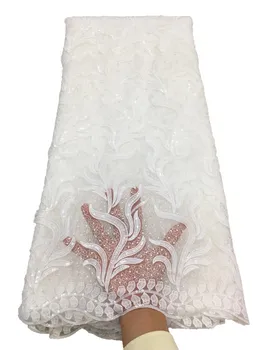 

Hot Sale Embroidered African Lace Fabric 2020 High Quality White Lace French Nigerian Net Sequins Lace Fabrics NI4275